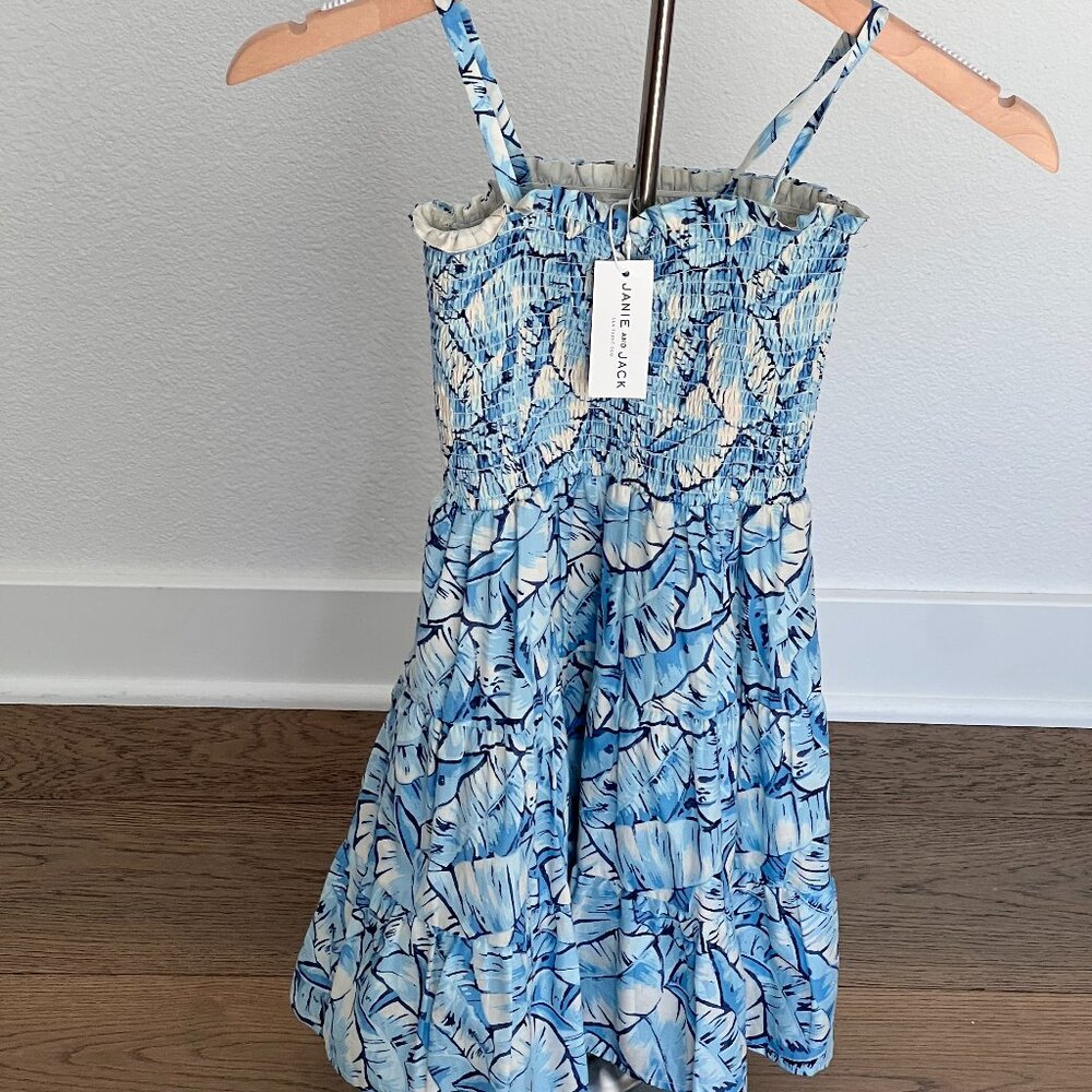 Janie and Jack Blue Leaf Print Smocked Sundress - NWT